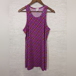 Natural Life Scoop Neck Floral Tank Dress Above The Knee Fushia Green Red Large